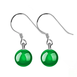 Elegant S925 sterling silver drop earrings with smooth green chalcedony stone beads