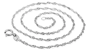 Detail of S925 sterling silver water wave chain with lobster clasp and hallmark