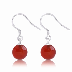 Élégantes boucles d'oreilles crochet en argent S925 avec perles d'agate rouge rondes