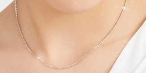 Close-up of elegant S925 sterling silver chain necklace worn on collarbone for women