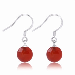 Boucles d'oreilles classiques en argent S925 avec perles rondes en agate rouge polie