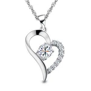 Elegant 925 sterling silver heart pendant necklace with shimmering zircon center stone