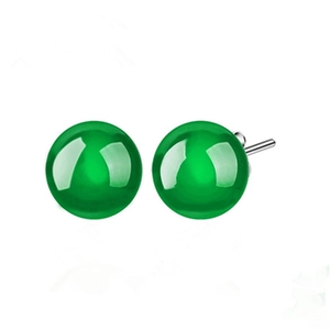 Elegant S925 sterling silver stud earrings with round translucent green chalcedony gems