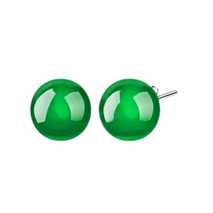 Elegant S925 silver stud earrings featuring polished green chalcedony spherical stones