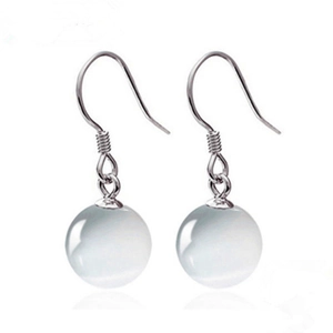 Elegant S925 silver hook earrings featuring minimalist milky white cat eye stone beads