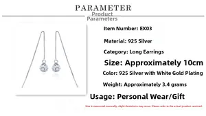 Macro detail of 925 sterling silver long tassel earrings with sparkling crystal balls