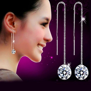 Elegant 925 sterling silver long tassel drop earrings with sparkling zircon stones