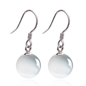 Minimalist S925 silver drop earrings featuring elegant white translucent cat eye stones