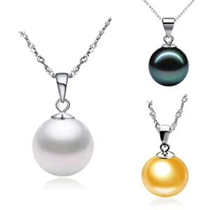 Round Shell Artificial Pearl Pendant Necklace With 925 Sterling Silver Chain Elegant White Gold Plated Jewelry For Women