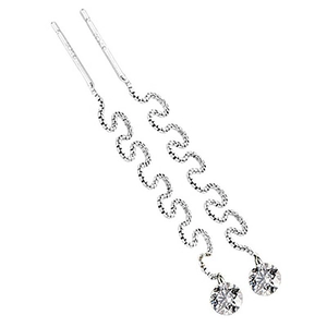 Elegant 925 sterling silver long tassel thread earrings with wave chain and round zircon