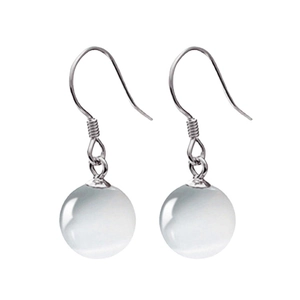 Minimalist S925 silver drop earrings with translucent opal round beads and cat-eye effect