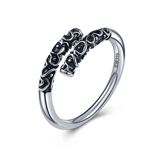 Vintage 999 sterling silver open ring with auspicious cloud patterns and retro finish