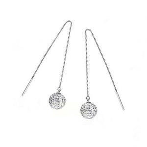 S925 silver Shamballa thread earrings with Austrian crystal ball pendants and box chains