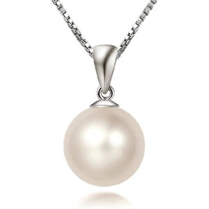 S925 sterling silver necklace featuring a round black pearl pendant on a polished box chain