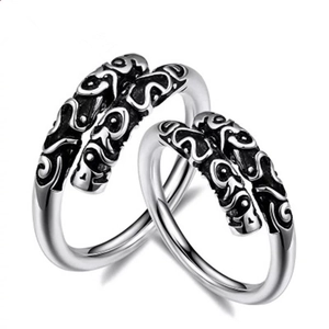 Vintage 925 sterling silver couple rings with Monkey King cloud relief patterns