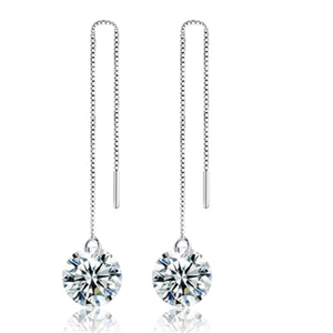 925 silver long tassel threader earrings with sparkling round cubic zirconia stones