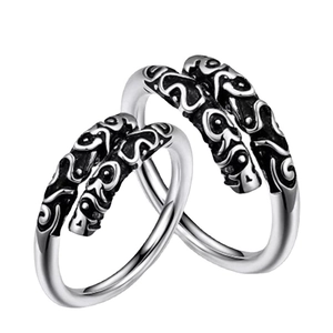 Vintage 925 sterling silver Monkey King staff rings with adjustable open band design