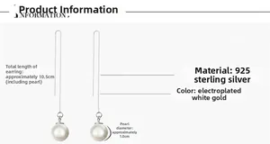 Detail of S925 sterling silver tassel earrings with 8mm and 10mm shell pearls