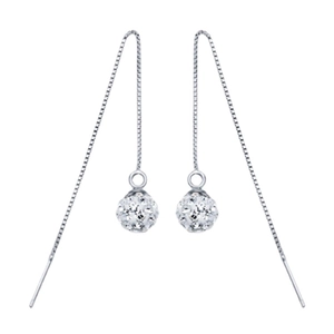 Elegant S925 sterling silver threader earrings with shimmering crystal disco ball pendants