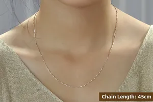Detail of 45cm S925 sterling silver melon seed chain necklace on model neck