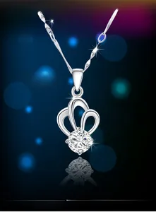 Detail of S925 sterling silver crown necklace with sparkling round zircon stone
