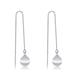 Élégantes boucles d'oreilles longues en argent s925 avec perles d'œil de chat
