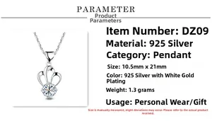 Detailed specs of 925 sterling silver crown pendant with purple zirconia and dimensions