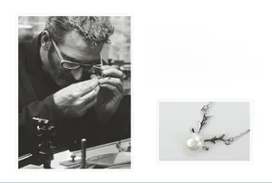Detailed view of the S925 silver reindeer antler necklace with a white freshwater pearl