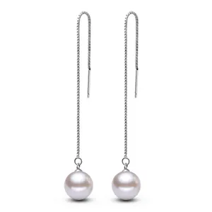 925 Sterling Silver Artificial Pearl Ear Line Earrings Long Tassel Chain Threader Earrings For Women Elegant Geometric Jewelry Wedding Party Gift