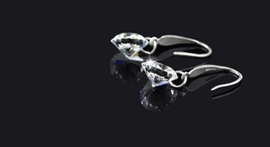 Detailed close-up of 925 sterling silver earrings with round cubic zirconia drop design