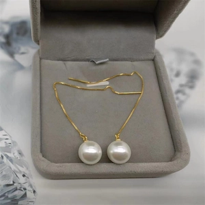 Elegant S925 silver long thread earrings with white pearls and gold tassel chains