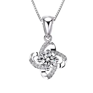 Elegante Ciondolo Quadrifoglio in Argento Sterling 925 Con Strass Bianchi Viola Brillanti per Donna Gioielli Stile Coreano