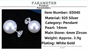 Makro-Detail von 925 Silber Perl-Ohrring mit 14mm Perle und 6mm Zirkonia-Stein