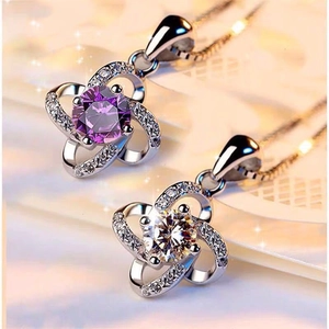 Collane in argento 925 a quadrifoglio con ciondoli in zircone viola e trasparente