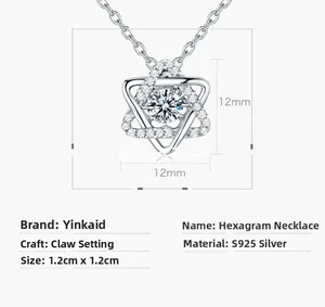 Detail view of S925 sterling silver hexagram necklace with 12mm size specifications