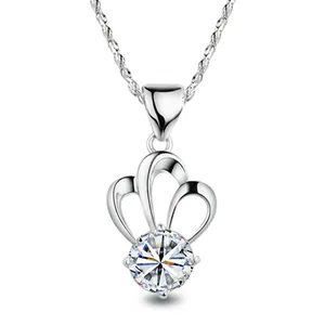 925 Sterling Silver Crown Pendant Necklace For Women Princess Style Purple White Zirconia Rhinestone Jewelry Accessory Gift