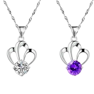 925 silver crown pendant necklaces with sparkling white and purple zircon stones