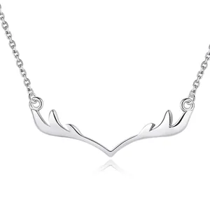 Minimalist 925 Sterling Silver Antler Pendant Necklace Electroplated White Gold Color Clavicle Chain Jewelry Birthday Gift For Women