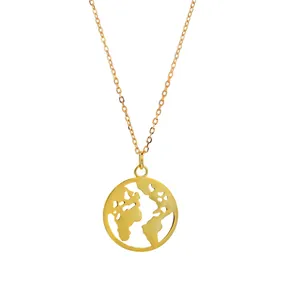 Collier Pendentif Carte du Monde en Argent Sterling 925 Design Terre Creuse Chaîne de Clavicule Plaqué Or Argent Bijoux Minimalistes Cadeau Femme