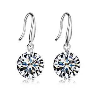 925 Sterling Silver Ear Hook Earrings For Women Korean Minimalist Round Zirconia Drop Earrings Elegant Jewelry Gift