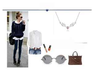 Collier bois de cerf en argent avec gemme rose porté par un mannequin en tenue décontractée