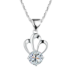 925 Sterling Silver Crown Pendant Necklace with Round Cut Zircon on Twisted Chain