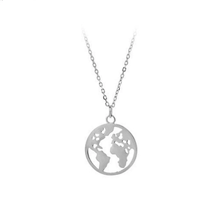 Collier en argent sterling S925 avec pendentif circulaire ajouré carte du monde