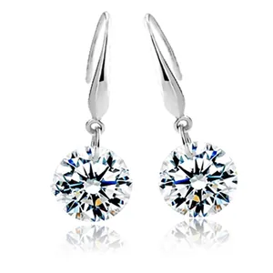 Elegant 925 sterling silver hook earrings with sparkling round cubic zirconia stones