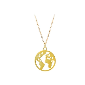 Collier en argent S925 avec pendentif rond évidé représentant la carte du monde