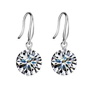 Elegant 925 silver hook earrings with brilliant round cut cubic zirconia stones