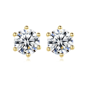 Classic S925 sterling silver six-prong diamond stud earrings with round brilliant stones