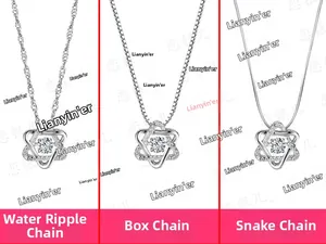 Comparison of 925 silver hexagram necklaces in water wave, box, and snake chain styles