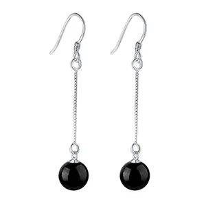 925 Sterling Silver Black Agate Dangle Earrings Long Tassel Box Chain Drop Earrings For Women Wedding Party Jewelry