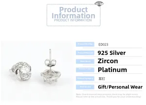 Détail de la boucle d'oreille trèfle en argent S925 avec zircon blanc rond brillant